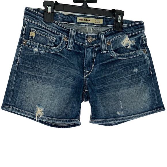 Big Star Shorts Women's Size 26 Distressed Whiskers Stitches Logo Pockets Denim - Picture 4 of 9